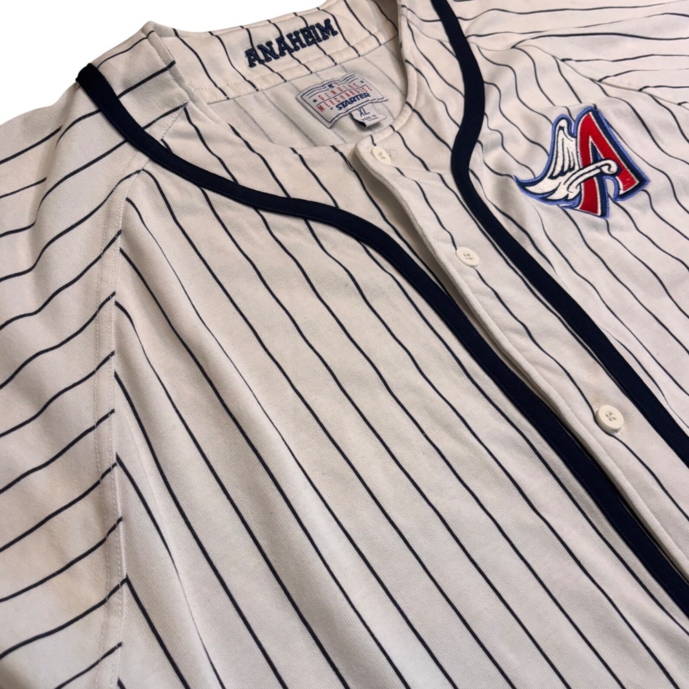 Starter Baseball Jersey Mens XL White Excellent Anaheim Angels Pinstripe MLB